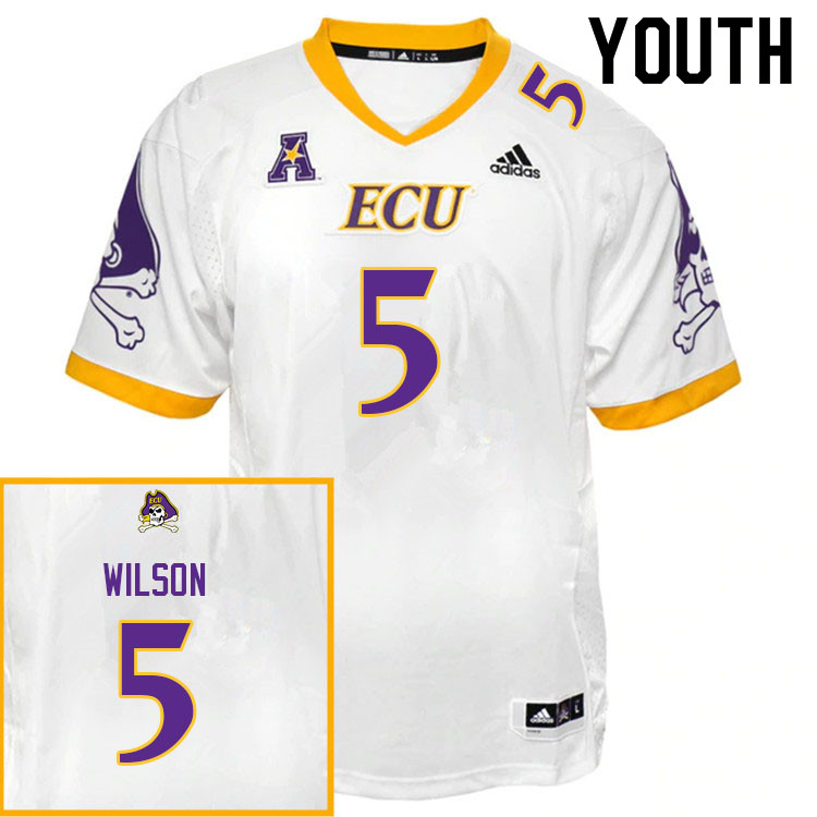Youth #5 Jireh Wilson ECU Pirates College Football Jerseys Sale-White - Click Image to Close